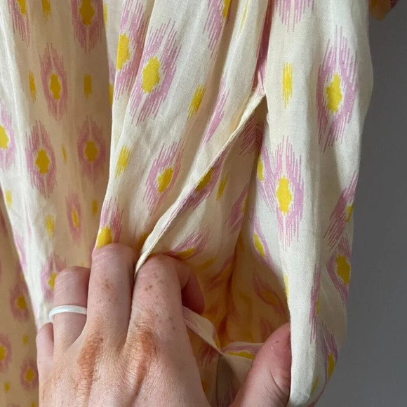 Zara Oversized V Neck Kaftan Midi Dress NWT Yellow Pink Size XS - Picture 8 of 8